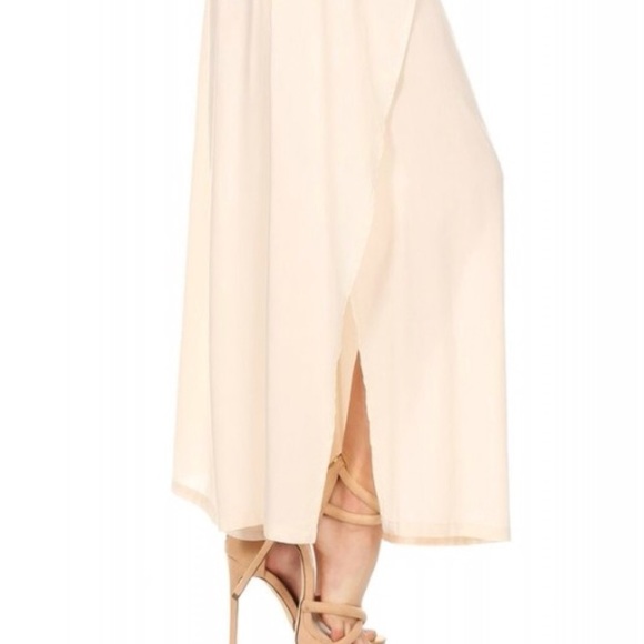 Palazzo Pants Draped Self Belt Split Leg Cream - Picture 3 of 8